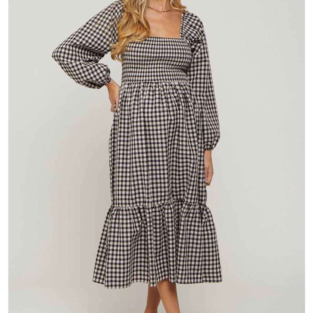 Pink Blush Gingham Maternity Dress